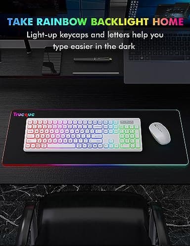 Wireless Keyboard and Mouse - RGB Backlit, Rechargeable & Light Up Letters, Full-Size, Ergonomic Tilt Angle, Sleep Mode, 2.4GHz Quiet Keyboard Mouse for Mac, Windows, Laptop, PC, Trueque(White) - Image 7