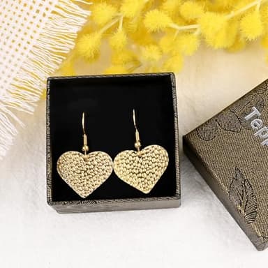 Teppdfann Gold Heart Drop Dangle Earrings for Women Hypoallergenic Handmade Hammered Gold Earrings for Sensitive Ears - Image 7
