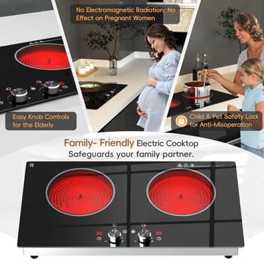 Zarbaco 2 Burner Electric Cooktop 24 Inch, 4000W Electric Stove Top with Built-in Design, 220-240V Knob Control Radiant Ceramic Cooktop with Safety Lock, 9 Level Power, Timer - Hard Wire - Image 5