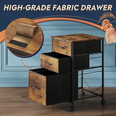 DEVAISE Mobile File Cabinet, Rolling Printer Stand with 3 Drawers, Fabric Vertical Filing Cabinet fits A4 or Letter Size for Home Office, Rustic Brown Wood Grain Print - Image 4