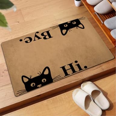 Funny Welcome Doormat For Indoor Entrance Way Decor Door Mats for Front Door Hi Bye Cute Cats Personalized Monogram Kitchen Rugs and Mats With Anti-Slip Rubber Back Novelty Gift Mat(23.7 X 15.9 in) - Image 2