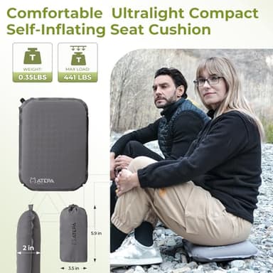 ATEPA Inflatable Stadium Seat Cushion, Self-Inflating Memory Foam Stadium Seats Bleacher Seat Chair Cushion Pad for Airplane Travel Backpacking Sports Events, Grey - Image 2