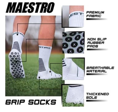 Maestro Soccer Grip Socks for Men and Women with Non-Slip Pads - Anti-Slip Socks Ideal for Football, Basketball, Sports (as1, alpha, m, regular, regular, Black) - Image 2
