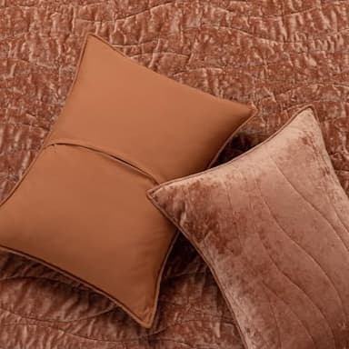 EVERGRACE Luxury Velvet Quilt Queen Size, Ultra Soft Wave Crushed Velvet Bedding Set, Lightweight Quilted Comforter Set for All Season, Oversized Bedspread Coverlet with 2 Shams, Burnt Orange - Image 6
