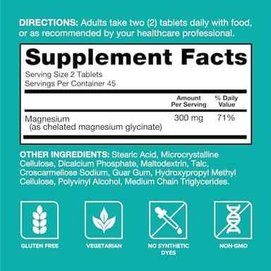 Qunol Magnesium Glycinate 300mg, 100% Glycinate Chelated Magnesium Supplement, 90ct Tablets - Image 6