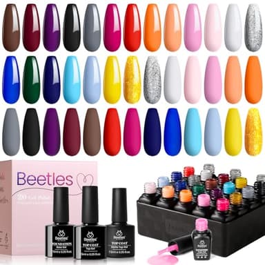 Beetles Fall Gel Nail Polish Set - 20 Pcs Neon Nail Gel Polish Set Soak Off Uv LED Gold Sliver Glitter Nail Polish Kit Blue Pink Black White Uv for Nail Art Salon Gift for Women - Image 1