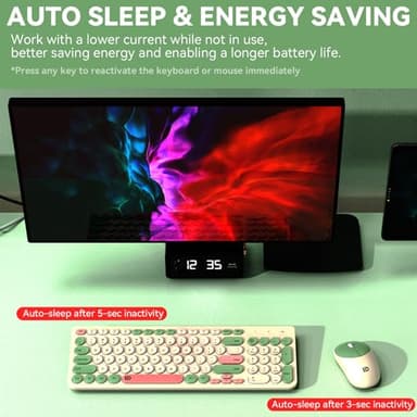 FD Wireless Keyboards and Mouse Combo - 2.4GHz USB Cordless, Cute Wireless Keyboard Round Keys, Quiet and Slim Set for Laptop, Computer, TV and Mac - Milky White Green Colorful - Image 3