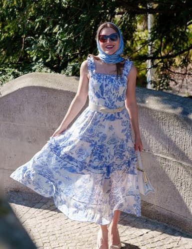 Scarlet Darkness Summer Dresses for Women 2025 Cottagecore Sun Dress Blue Floral Dress Blue M - Image 4