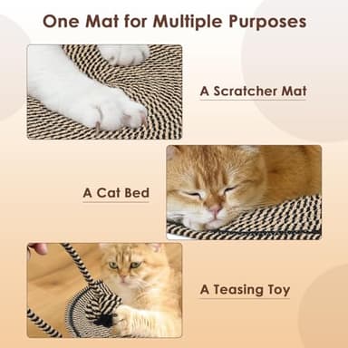 Cat Scratcher Mat, Natural Cotton Rope Cat Scratch Pad, 15.7'' Round Horizontal Floor Cat Scratching Pads for Indoor Cats, Cat Furniture Protector for Wall, Couch, Carpets, Sofas - Image 6