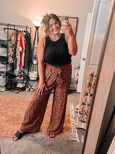 SySea Womens High Waist Leopard Pants Wide Leg Long Belted Palazzo Trousers with Pockets - Image 5