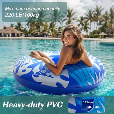 HeySplash Pool Tubes for Adult, 42 Inch Large Pool Floats with Handles, Inflatable Swim Rings Lounge, Hawaii Fun Swim Floaties Swimming Pool Beach Lake River Party Decoration Toys, Blue+White Leaves - Image 6