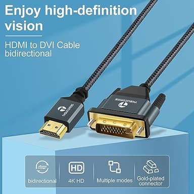 Thsucords 4K HDMI to DVI Cable 6.6FT, Gold-Plated & Braided DVI to HDMI Adapter Cable Bi-Directional for Projector, Laptop, TV, PC, DVD Player - Image 4