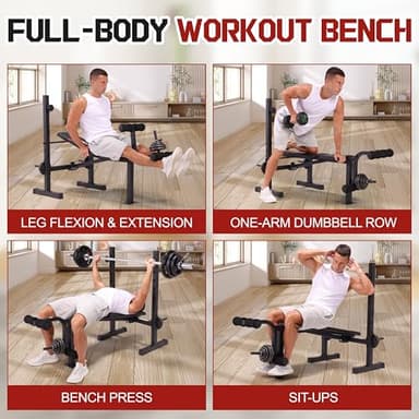 OPPSDECOR Multi-Function Weight Bench Set with Squat Rack Leg Extension & Leg Curl Adjustable Workout Bench for Full Body Fitness Foldable Flat/Incline/Decline Upgrade Bench Press for Home Gym - Image 3