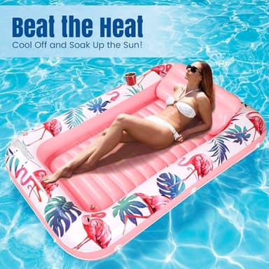 Premium Inflatable Tanning Pool Lounger Lake Flamingo Pool Float Floaties for Adults - Comfortable Design with Cup Holders and Headrest - Perfect for Beach Parties, Lake Lounging, and Tanning - Image 3