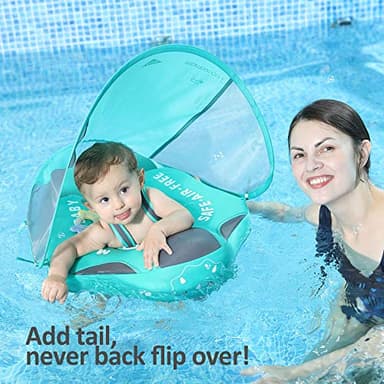 Mambobaby Float with Canopy Size Improved Non Inflatable Infant Baby Pool Float Smart Mambo Float Swim Trainer Add Tail Baby Swim Float Mambo Baby Float Solid Air Free Water Waist Swimming Ring - Image 6