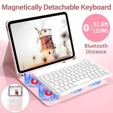 BQDIYOO Case for iPad 11th/10th Generation with Keyboard, 11 inch A16/10.9" iPad 10 Case (2025/2022) with Pencil Holder, Wireless Keyboard and Slim Lightweight Soft Cover Auto Wake/Sleep, Pink - Image 4