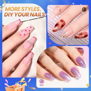 Beetles Jelly Gel Nail Polish Set, 53PCS 36 Colors Jelly Pink Milky White Red Black Blue Green Silver Cat Eye Base Glitter Glossy Matte Top Coat Crystal Ice Collection French Nails Gift for Women - Image 3