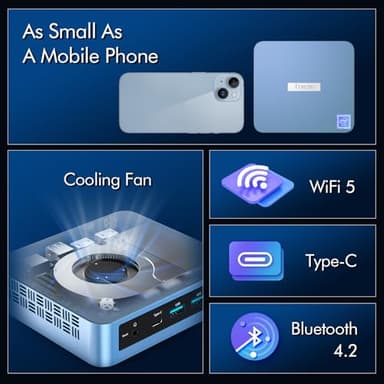 WI-6 Pro Mini PC, Intel 12th Gen N95 Mini Computer,16GB DDR4 RAM 512GB SSD,Triple 4K Display/2*USB3.0/WiFi/Bluetooth/Full Function Type-C/LAN/Support 32GB RAM and 2TB SSD Extensions - Image 2