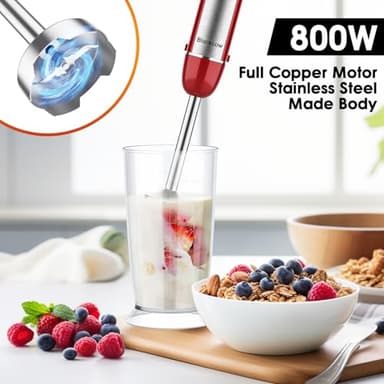 Immersion Blender Handheld for Kitchen,Emulsion Blender Handheld,6 Speed Electric Hand Mixer with BPA Free Attachments:Chopper Bowl,Whisk,Milk Frother,Measuring Cup - Image 2