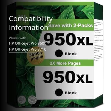 950XL 951XL Combo Compatible for HP 950 951 XL Ink Cartridge High Yield Replacement for OfficeJet Pro 8600 8610 8615 8620 8625 8630 8640 8660 8100 8110 Printers (2-Pack, Black) - Image 2