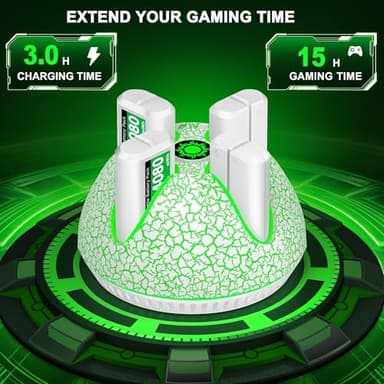 DINOSTRIKE Rechargeable Battery Pack for Xbox Controller,Xbox Controller Charger Station with 4X4080mWh Batteries for Xbox Series X|S,Xbox One S/X/Elite Remote-White Crack - Image 5