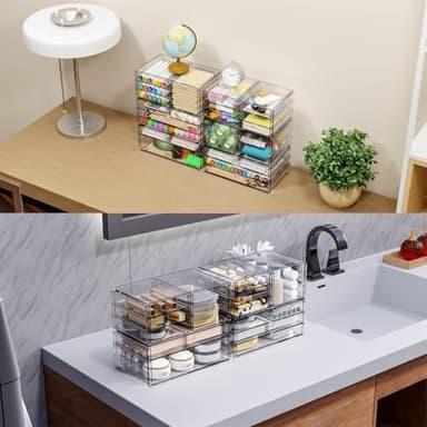 Yieach 3Pack Clear Drawer Organizers Stackable,Acrylic Storage Drawers With 10 Drawers,Multipurpose Office Supply Organizer and Makeup Organizer for Beauty,Craft,Pen,Medical,Stationary Desk Organizers - Image 6