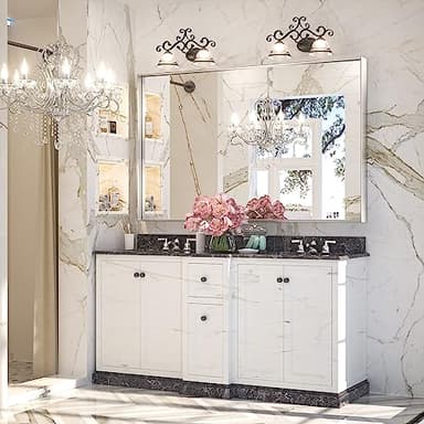 Keonjinn Brushed Silver Bathroom Vanity Mirror 48 x 30 Inch Large Rectangle Wall Mounted Mirror Square Corner Metal Framed Farmhouse Mirror Modern Rectangular Mirror for Over Sink(Horizontal/Vertical) - Image 2