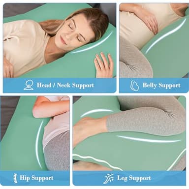 Cute Castle Cooling Cover Pregnancy Pillows, Soft U-Shape Maternity Pillow with Removable Cover - Full Body Pillows for Adults Sleeping - Pregnancy Must Haves - Jumbo 57 Inch - Green - Image 6