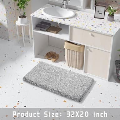 Yimobra Bathroom Rugs Non Slip Washable 32x20, Ultra Soft and Water Absorbent Bath Mats, Plush Fluffy Shower Mat Outside, Microfiber Thick Matts for Bathroom Floor/Tub, Light Gray and White - Image 7