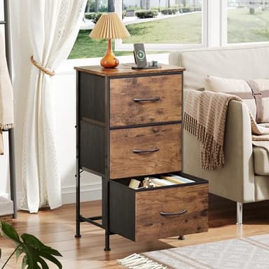WLIVE Dresser with 3 Drawers, Fabric Nightstand, Organizer Storage Dresser for Bedroom, Hallway, Entryway, Closets, Sturdy Steel Frame, Wood Top, Easy Pull Handle, Rustic Brown Wood Grain Print - Image 9