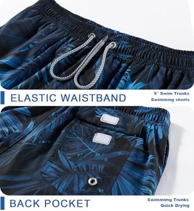 APTRO Men's Swim Trunks 9" Quick Dry Bathing Suit Big & Tall Beach Swimsuits T16 Palm-Blue L - Image 3