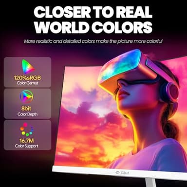 CRUA 24" Curved Gaming Monitor, 165Hz/200Hz Computer Monitor, FHD 1920x1080, 120% sRGB, AMD FreeSync, Blue Light Filter, for Gaming & Office, Wall Mountable- White - Image 3