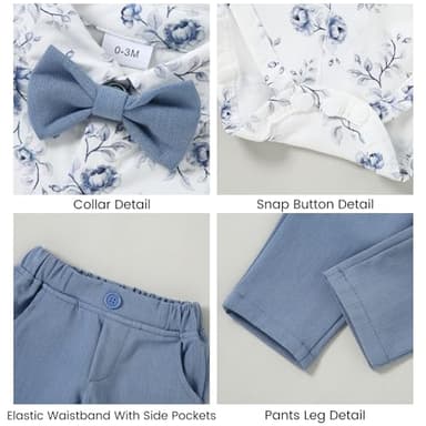 YALLET Baby Boy Clothes Suit 0-24 Months Infant Gentleman Outfits Formal Dress Shirt+Bowtie+Vest+Pants Set Baby Wedding Suits Blue - Image 4