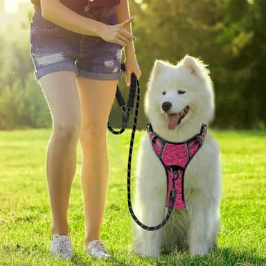 BARKBAY Dog Harness No Pull with ID Tag Pocket - Heavy Duty, Reflective, Easy Control for Large Dogs(Pink/Black,L) - Image 8