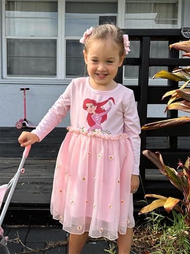 Disney Princess Ariel Dress Toddler Girls A-Line Long Sleeve Sparkle Double-Layered Tulle Winter Fall Clothes Birthday Party Outfit 4-5T - Image 6
