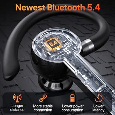 PRTRFLC Bluetooth Headset with Microphone,V5.4 Bluetooth Earpiece with Charing Case 150H Standby Time Hands Free Headset with Noise Canceling for Work Business Office Trucker(Black) - Image 5