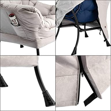 HollyHOME Lazy Chair with Foldable Ottoman, Accent Comfy Lounge Armchair and Folding Footrest Stool, Leisure Sofa Reading Chair and Footstool for Living Room, Bedroom, Dorm,Textured Grey - Image 8