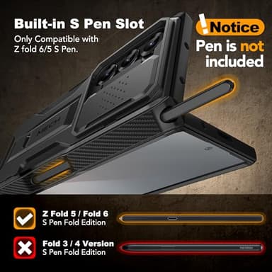 TONGATE for Z Fold 6 Case, [with S Pen Slot & Hinge Protection] [Tempered Glass Screen Protector] Full-Body Military Drop Phone Case for Samsung Galaxy Z Fold 6 with Stand & Belt Clip, Titanium Black - Image 4