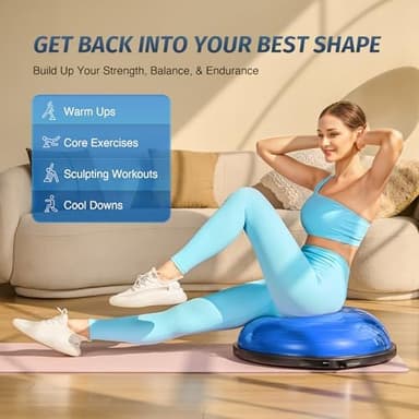 ZELUS 25in. Balance Ball | 660lb Inflatable Half Exercise Ball Wobble Board Balance Trainer w Nonslip Base | Half Yoga Ball Strength Training Equipment w 2 Bands, Pump, Extra Ball Included - Image 4