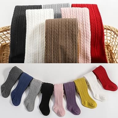 Mini angel Baby Tights 6-12 Months Cable Knit Tights 3 Pack Baby Leggings Seamless Cotton Stockings Pantyhose for Toddlers (Coffee+Khaki+Ivory, S) - Image 6