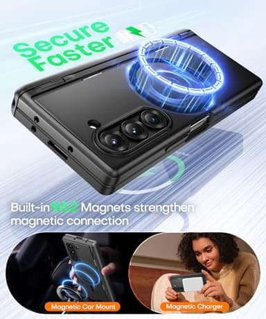 BERFY for Z Fold 6 Case with Privacy Screen Protector, [Compatible with MagSafe] Built-in Kickstand & S Pen Slot & Hinge Protection, Full Body Shockproof Phone Case for Samsung Galaxy Z Fold 6, Black - Image 4