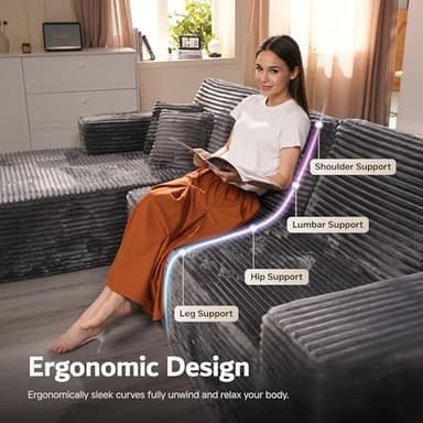 ovios Sectional Cloud Couch for Living Room, Modular Floor Sofa with Plush Corduroy, No Assembly Required, Big Comfy Couches Set with Fluffy Memory Foam, Stupendous U Shaped Sofas with Chaise, Grey - Image 4