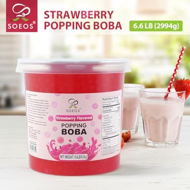 Soeos Strawberry Popping Boba Pearls 6.6 Pounds, Bursting Boba Pearls for Bubble Tea, Beverages, Shakes, Desserts, Smoothie and Ice Cream Topping - Image 2