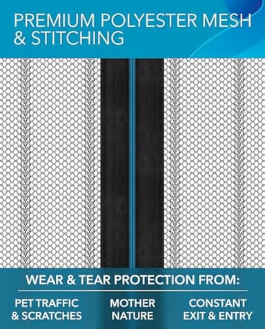 FLUX Magnetic Screen Door - Self-Closing, Pet-Friendly, Durable Polyester Mesh Screen Door with Powerful Magnetic Attachments, Keeps Bugs Out, Fits Sliding Doors and Standard Doors up to 32" x 80" - Image 5