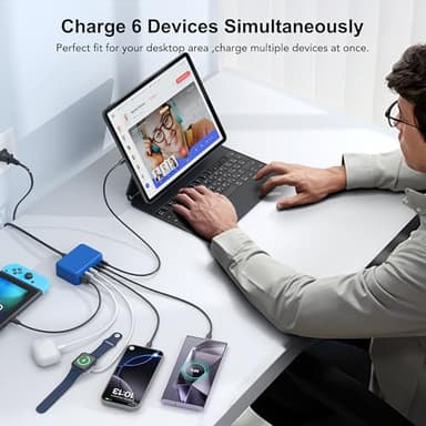USB C Fast Charger, 100W GaN 6 Port Type C Charging Station Hub Block Cube, USB C Wall Charger Power Strip Adapter Plug for iPad iPhone 17 16 15 14 13 12 Pro Max Pixel Note Galaxy, 5ft Cord - Image 5