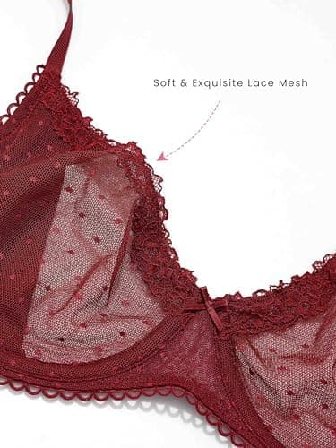 DOBREVA Women's Balconette Lace Bra See Through Demi Sheer Mesh Plus Size Underwire - Image 7