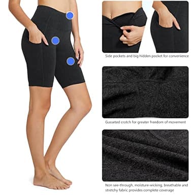baleaf Biker Shorts Women Yoga Gym Workout Spandex Running Volleyball Tummy Control Compression with Pockets 8" Charcoal M - Image 4