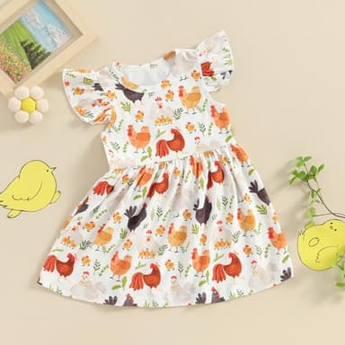 Farm Baby Clothes Animals Rooster Hen Print Fly Sleeve Baby Dress Summer Clothes 6 12 18 24Months 2T 3T 4T 5T 6T (US, Age, 4 Years, 5 Years, Chicken A) - Image 3
