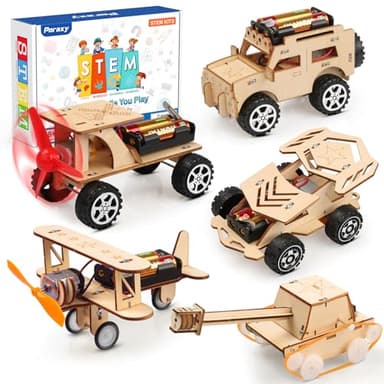 Poraxy 5 in 1 STEM Kits for Kids Age 8-10, Science Building Project Craft for 8-13, Model Car Kit, STEM Toys for Boys Girls Age 8-12, Wooden 3D Puzzles, Birthday Gifts for 6 7 8 9 10 11 12 13 Year Old - Image 1