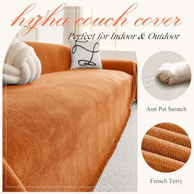hyha Couch Cover for Dogs, Boho Sofa Covers for 3 Cushion Couch Washable, Chenille Sofa Slipcover for Pets, Soft Loveseat Sectional Couch Throw Blankets with Tassels (Orange, 88.5x150 Inch) - Image 4